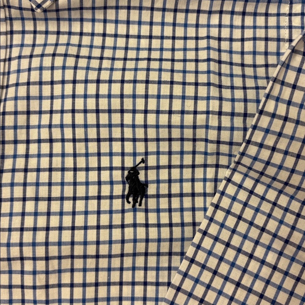 Boys Polo by Ralph Lauren White and Blue Checked Button-Down Shirt - size 7 - Picture 3 of 7